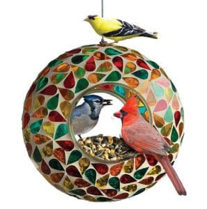 Circular Mosaic Hanging Bird Feeder